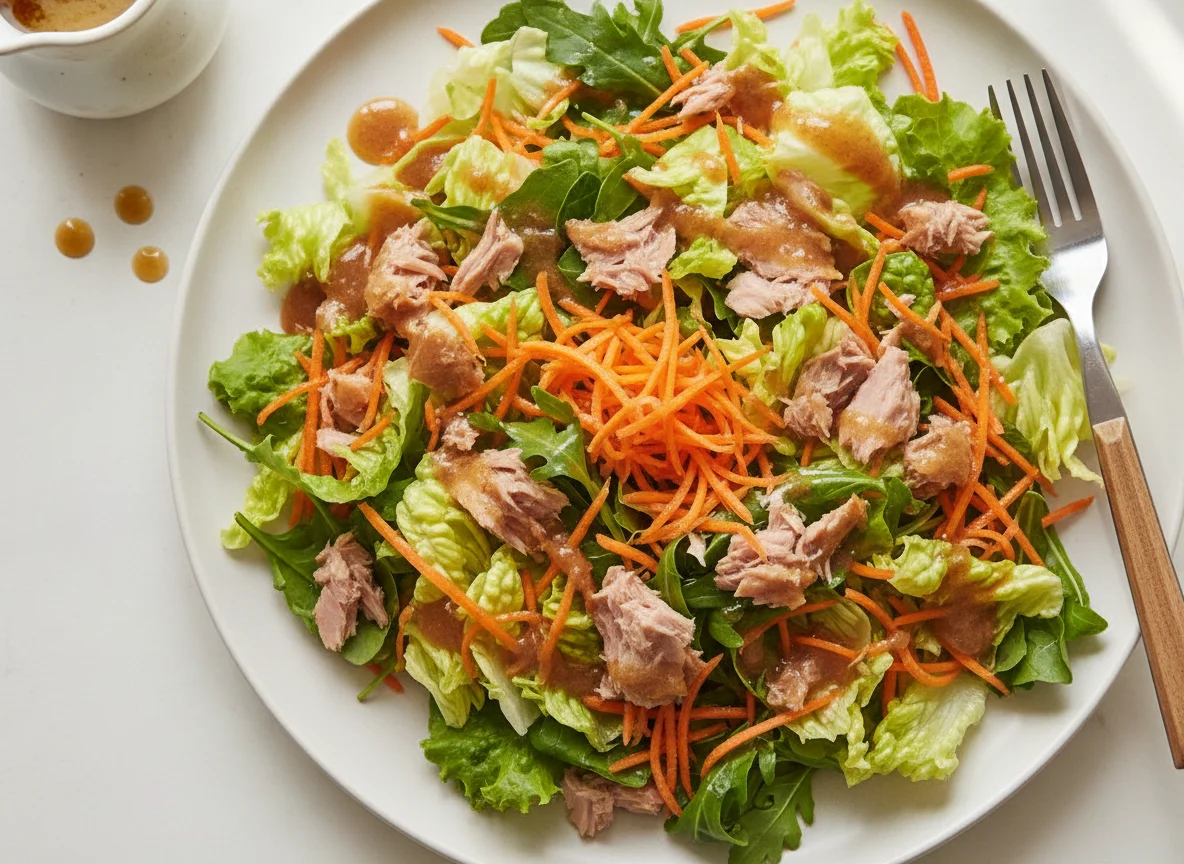 Mixed salad with tuna and carrots photo