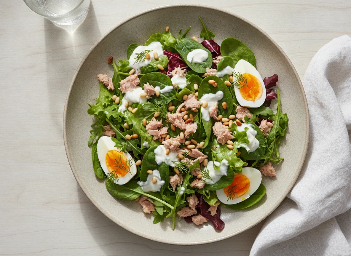 Mixed salad with tuna and egg photo
