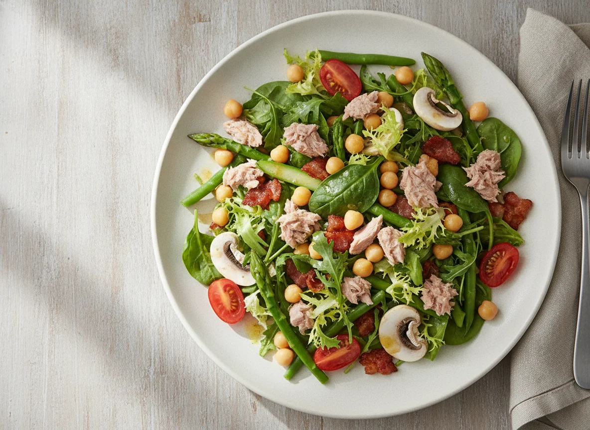 Mixed Salad with Tuna, Chickpeas, and Asparagus photo