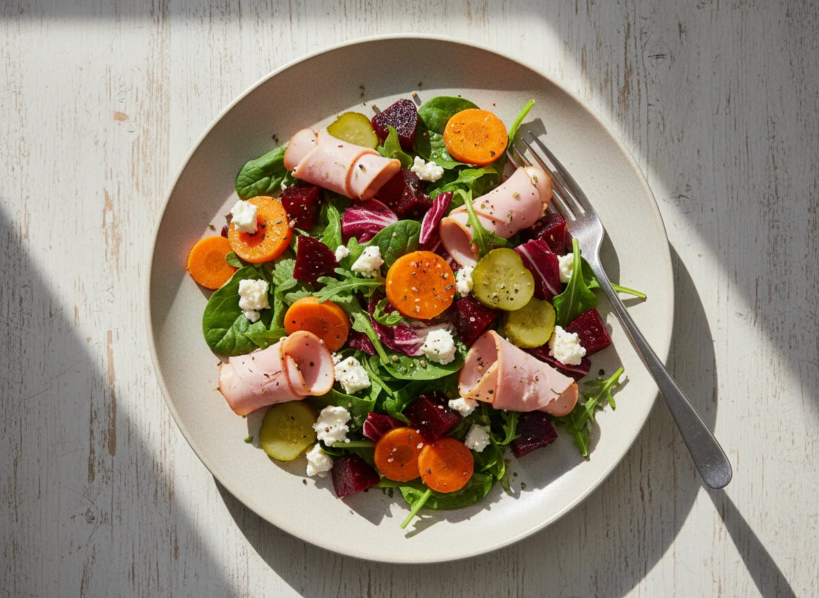 Mixed Salad with Turkey Ham and Vegetables photo