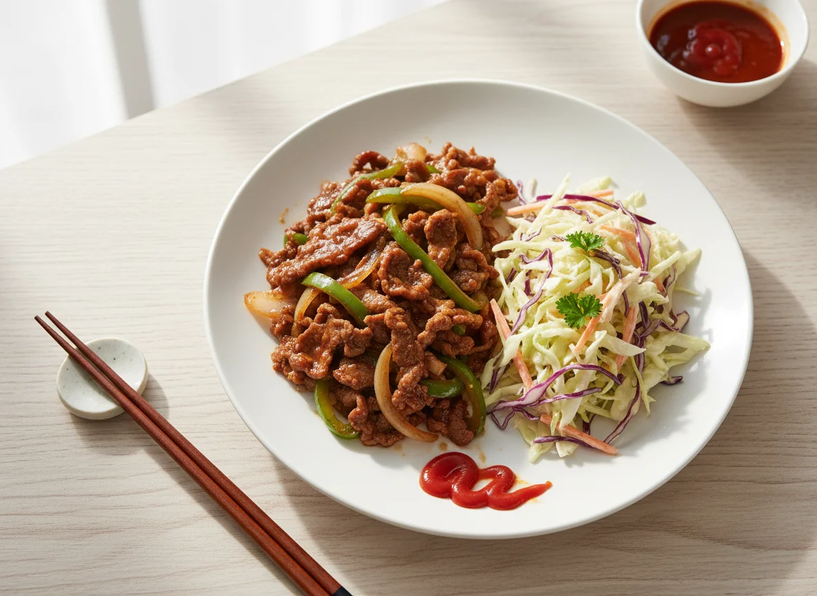 Mixed Stir-fry with Shredded Meat and Coleslaw photo