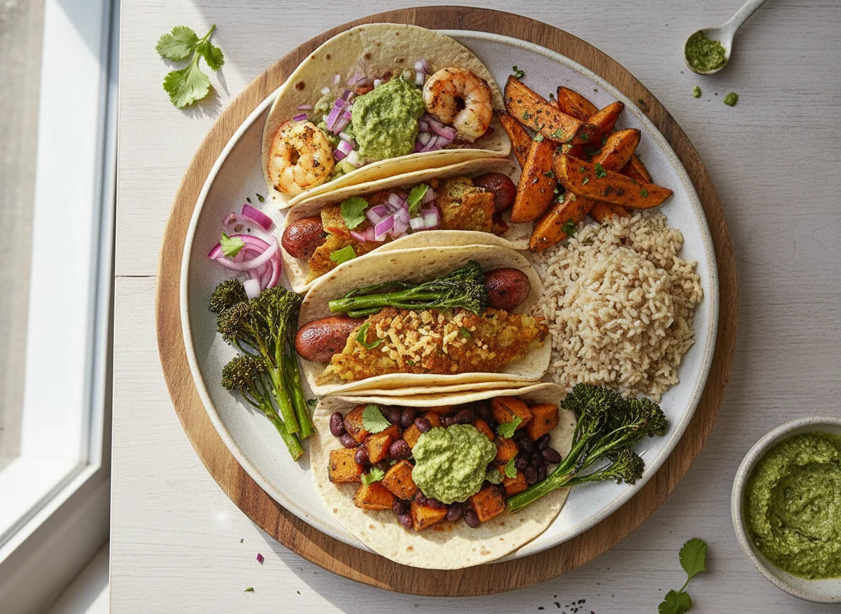 Mixed Tacos with Brown Rice and Sweet Potato photo
