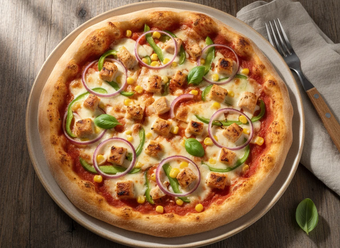 Mixed Vegetable and Chicken Pizza photo
