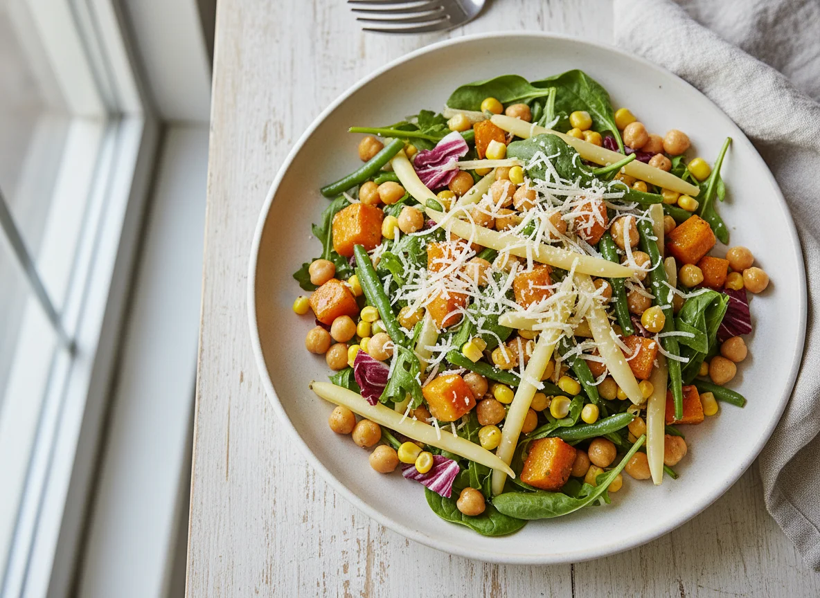 Mixed Vegetable and Chickpea Salad with Cheese photo
