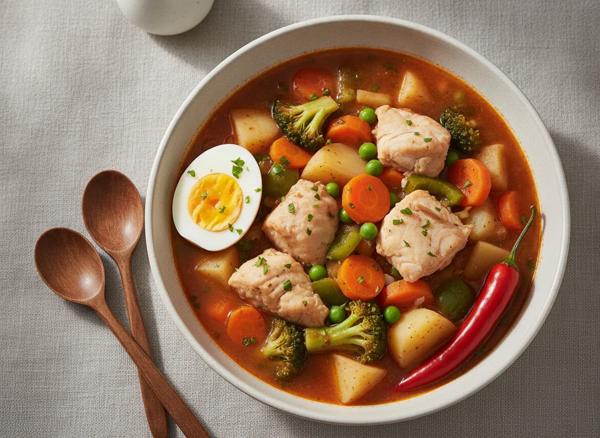 Mixed Vegetable and Fish Stew with Boiled Egg photo