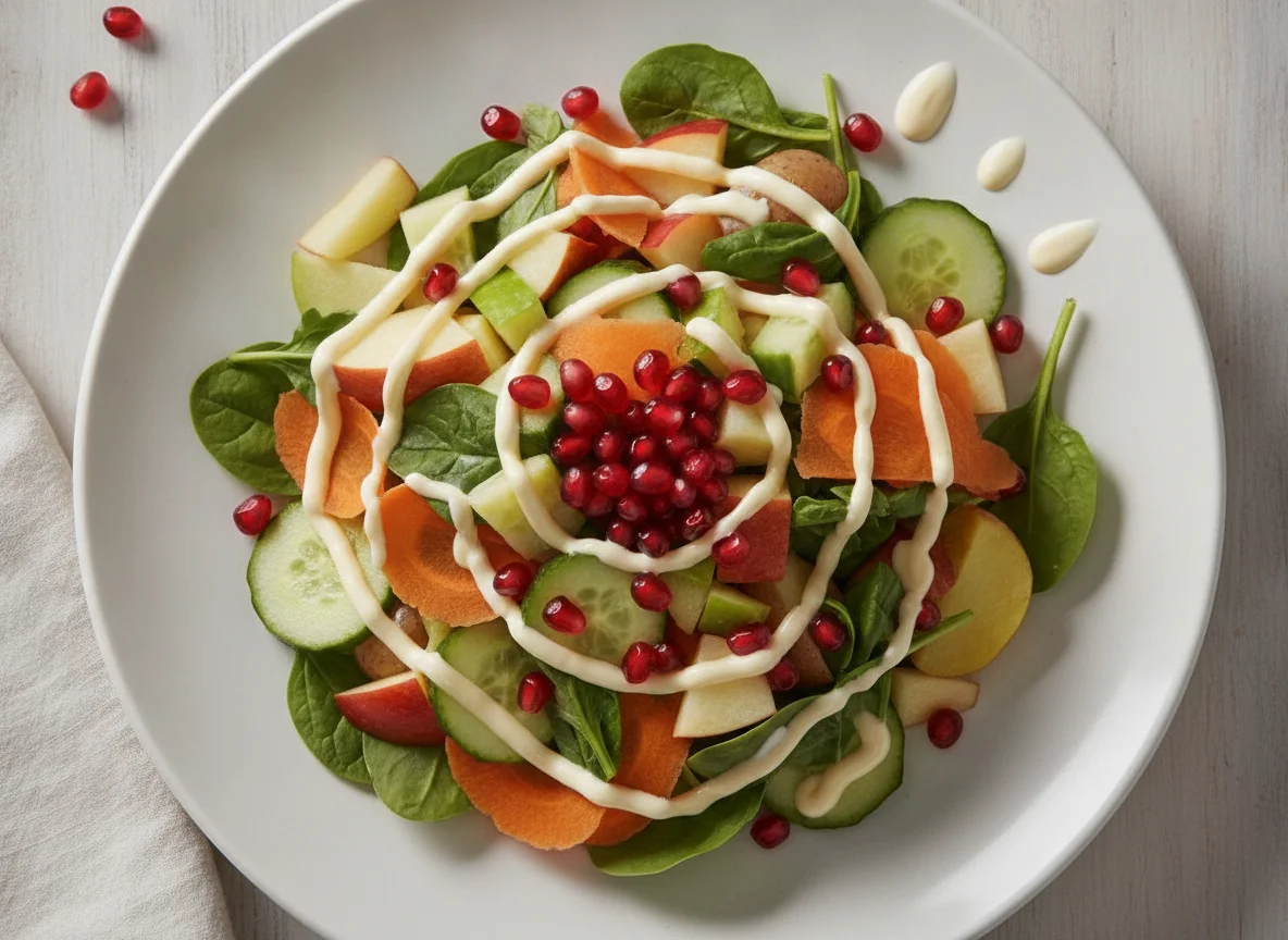 Mixed Vegetable and Fruit Salad with Creamy Dressing photo