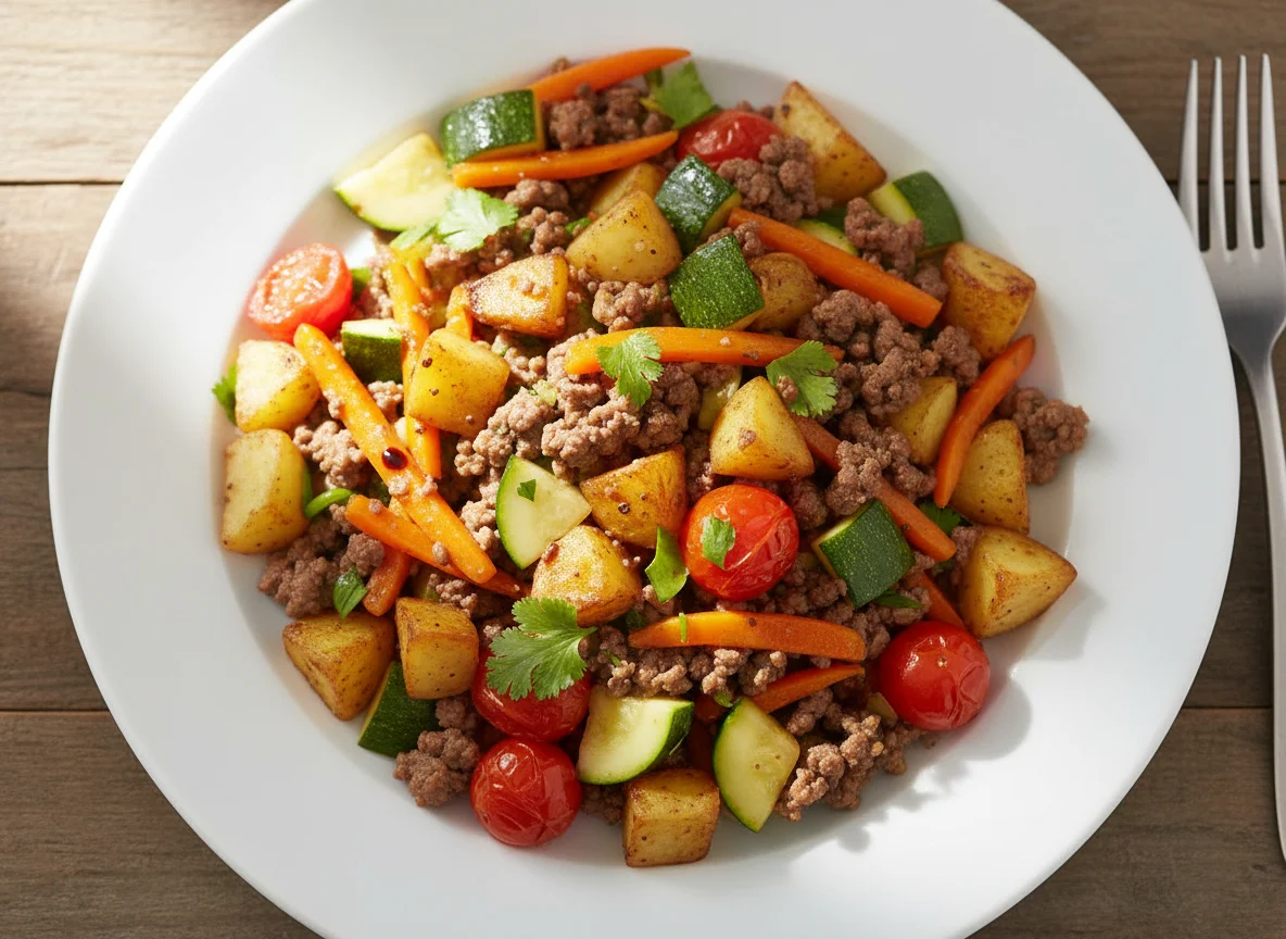 Mixed Vegetable and Ground Meat Stir-fry photo