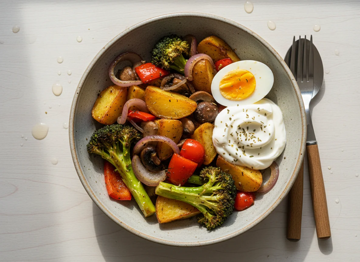 Mixed Vegetable Bowl with Egg and Yogurt photo