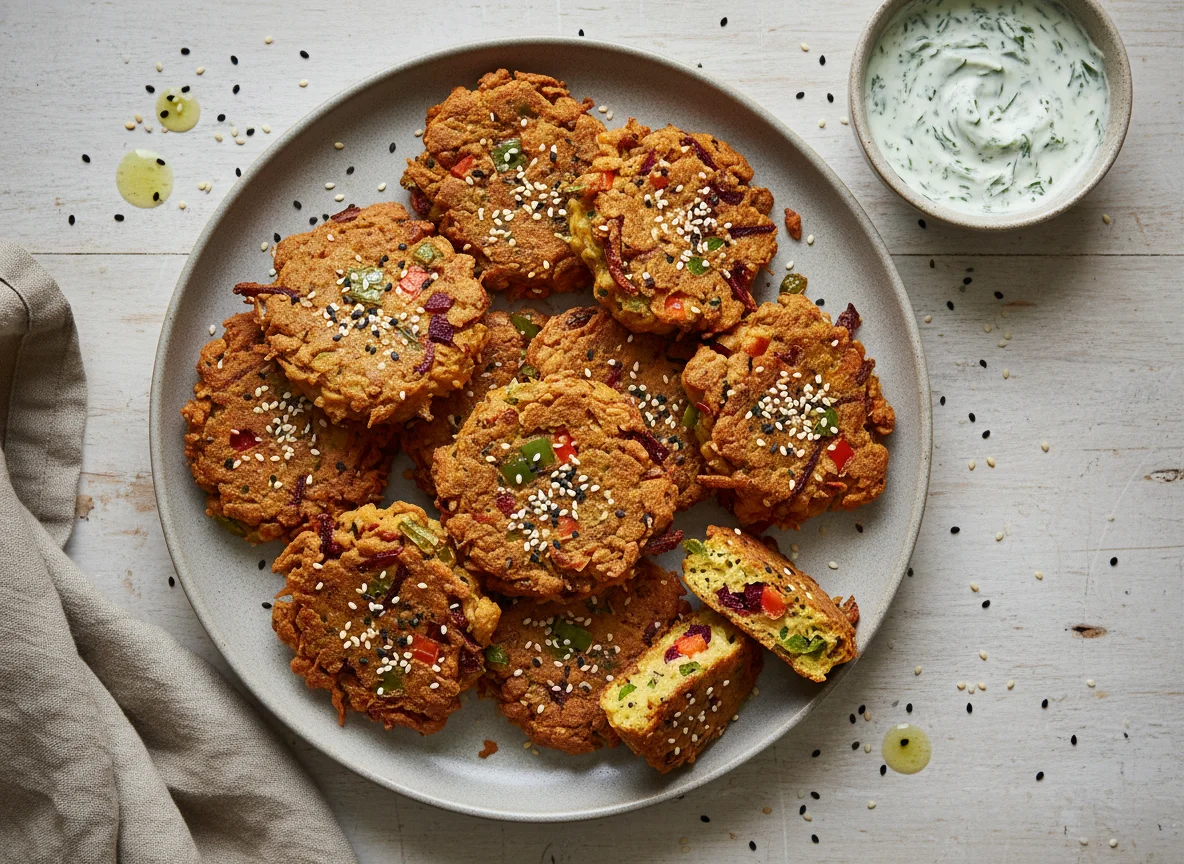 Mixed Vegetable Fritters with Sesame Seeds photo