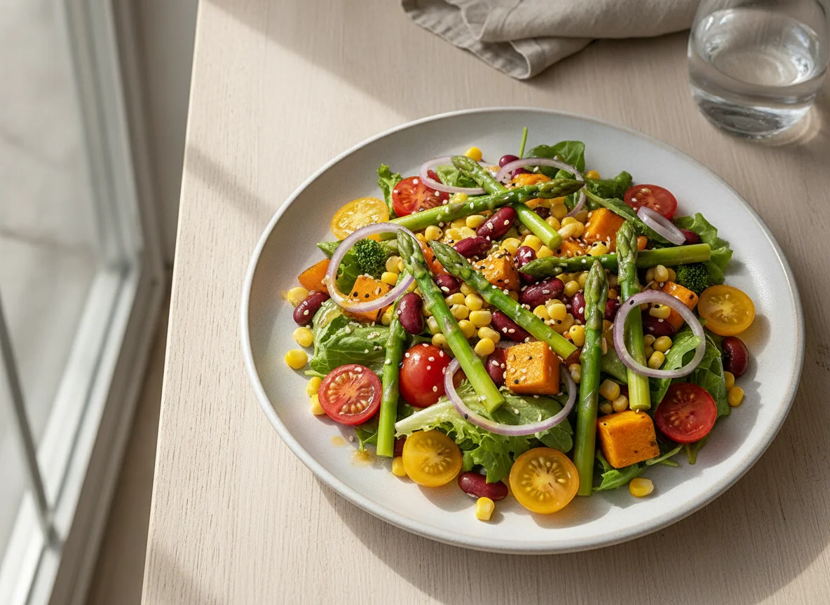 Mixed Vegetable Salad with Asparagus and Beans photo