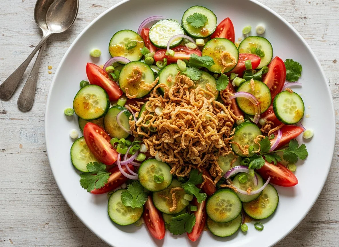 Mixed Vegetable Salad with Crispy Onions photo