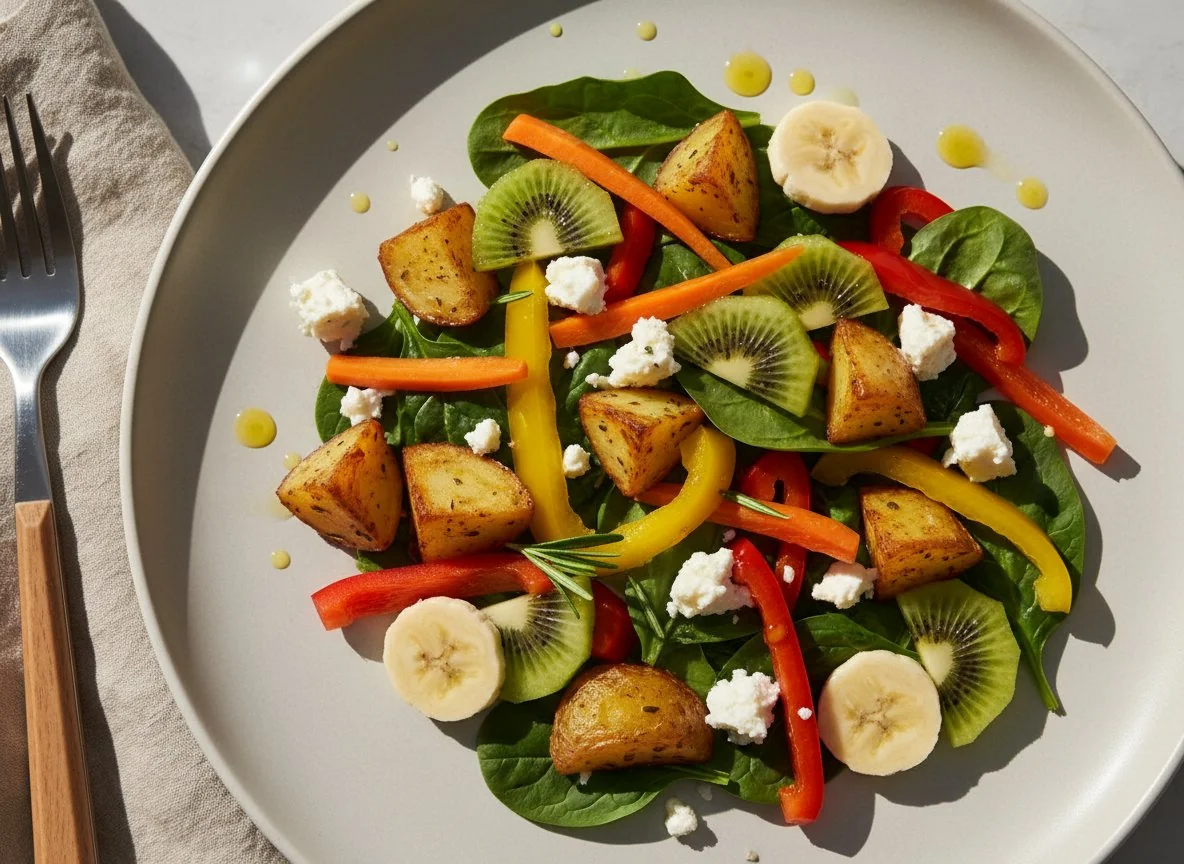 Mixed Vegetable Salad with Feta, Kiwi, and Banana photo