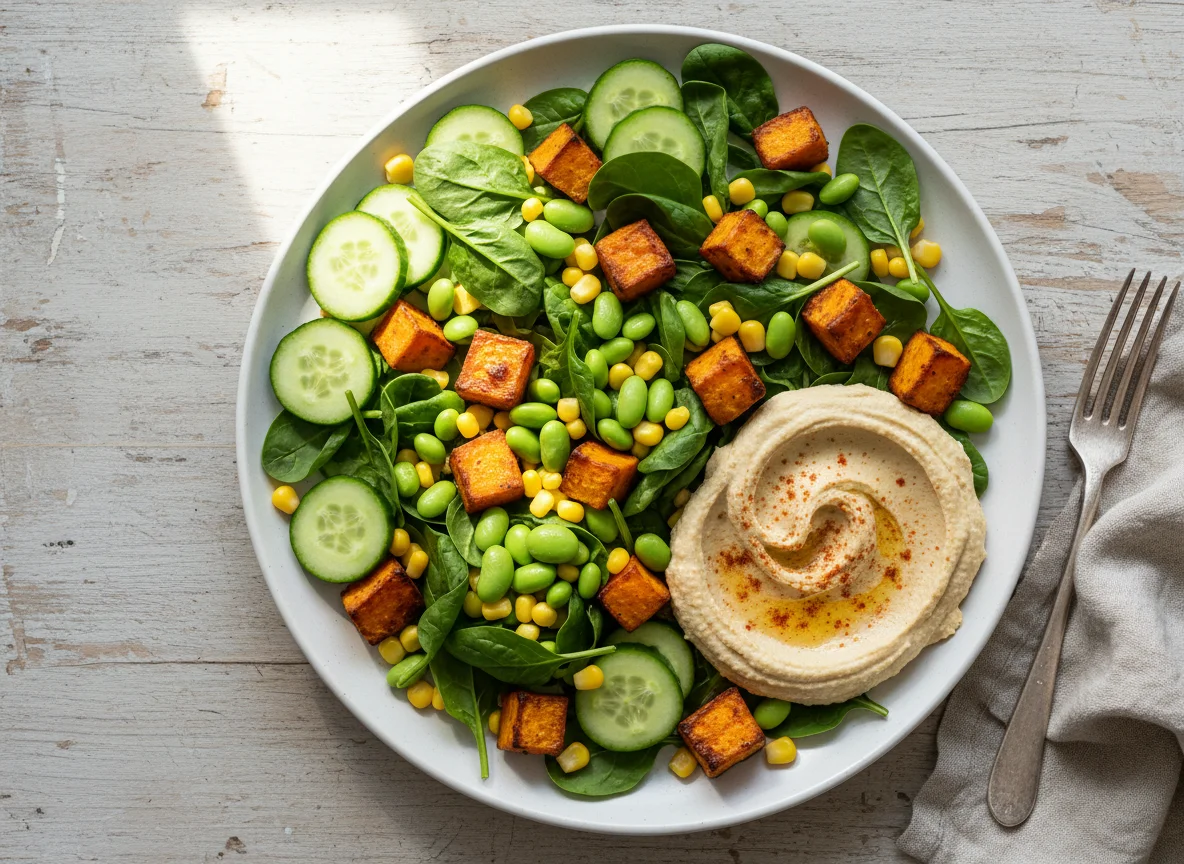 Mixed Vegetable Salad with Sweet Potato and Hummus photo