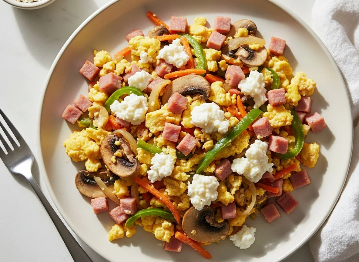 Mixed Vegetable Scramble with Ham and Cottage Cheese photo