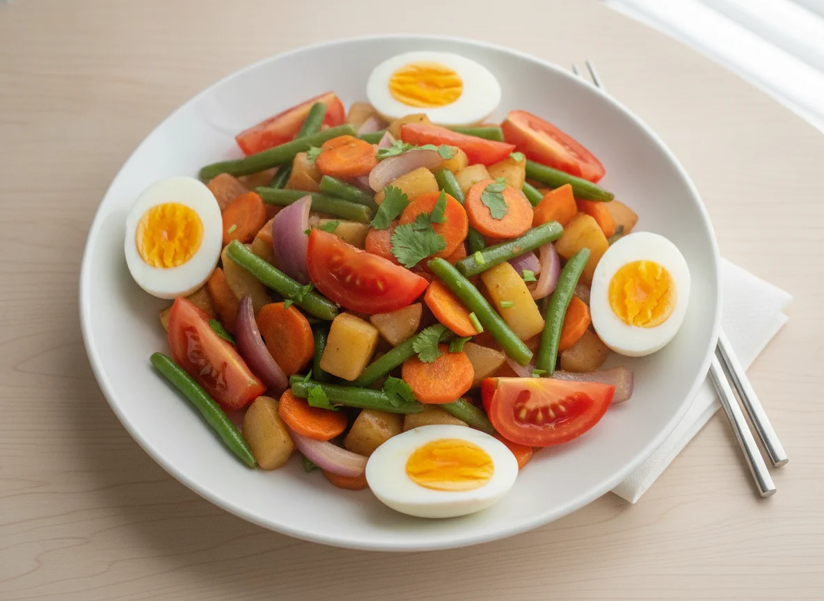 Mixed Vegetable Stir-fry with Boiled Eggs photo