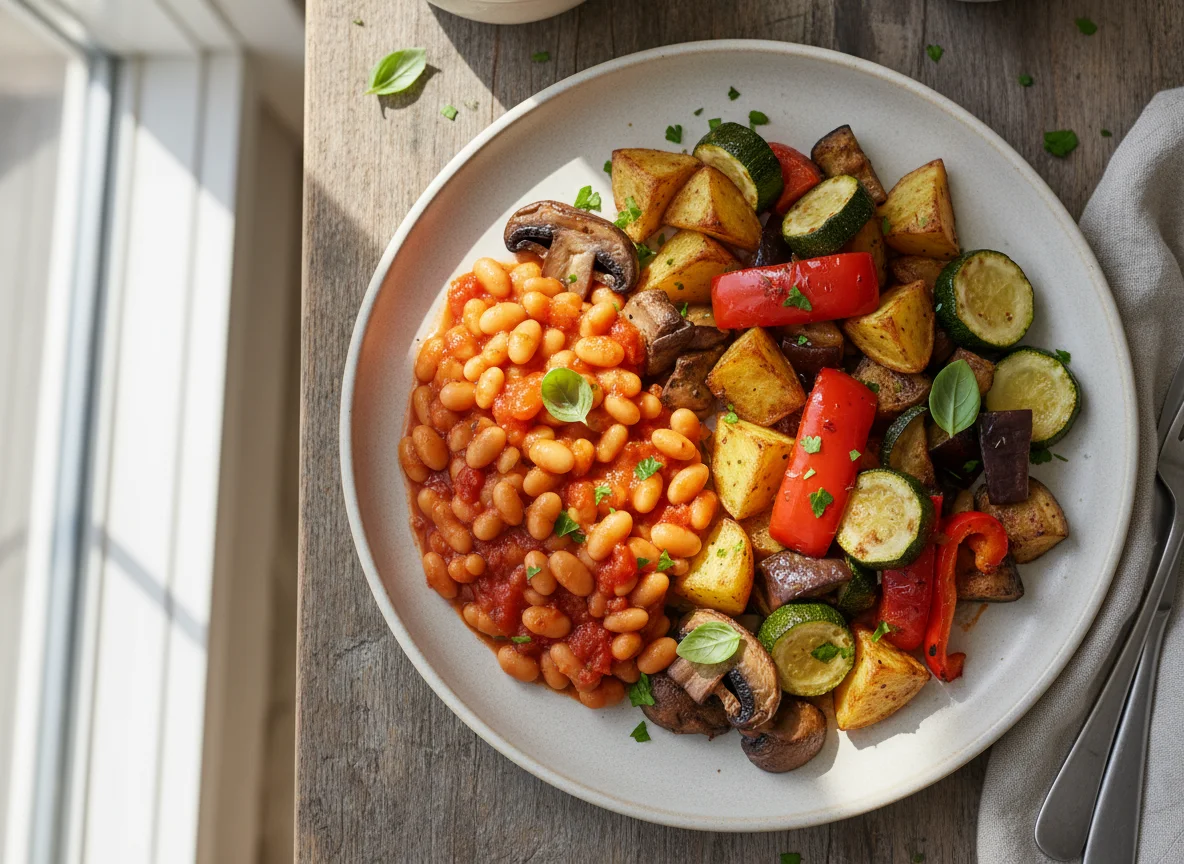 Mixed Vegetables with Baked Beans photo