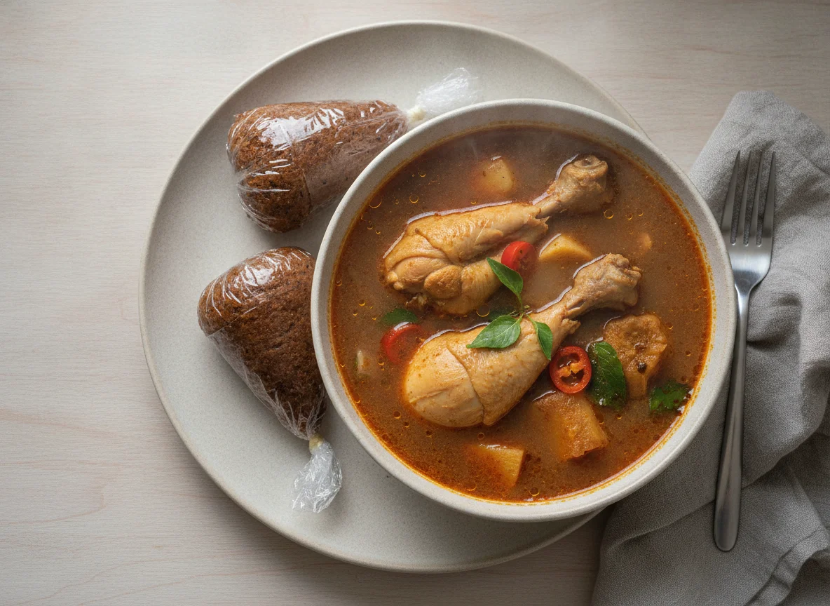 Moi moi with chicken pepper soup photo