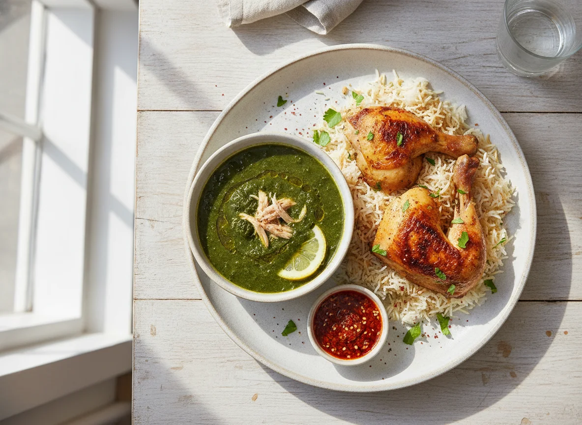 Molokhia, Chicken and Rice Meal photo