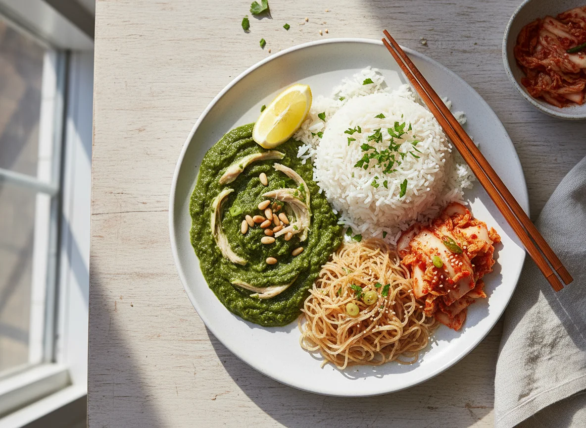 Molokhia with Rice and Kimchi photo