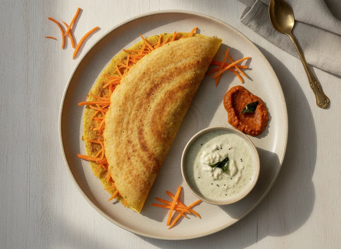Moong Dal Dosa with Carrots and Chutney photo