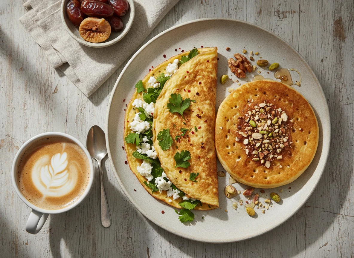 Moroccan Breakfast Plate with Coffee photo