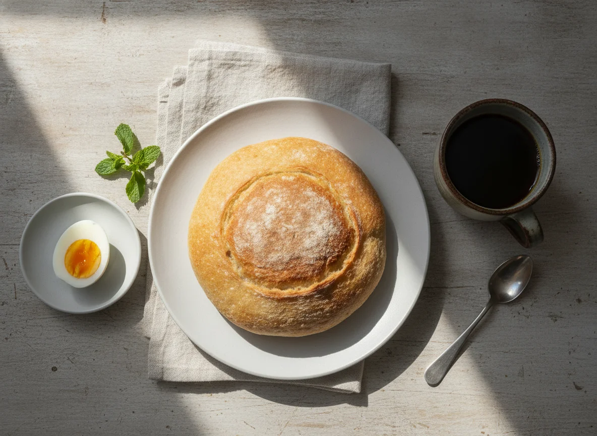 Moroccan Breakfast with Bread, Eggs, and Coffee photo