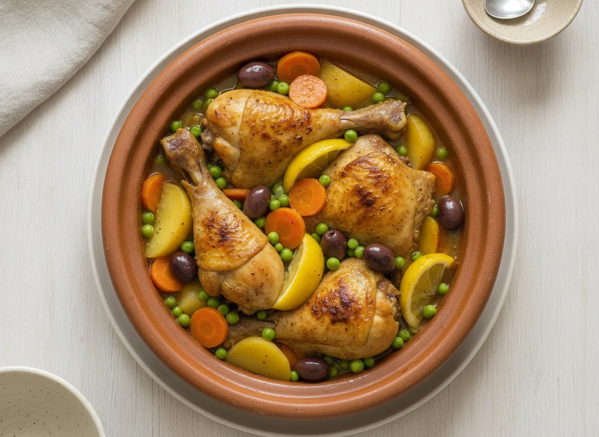 Moroccan Chicken Tagine with Peas, Potatoes, and Carrots photo