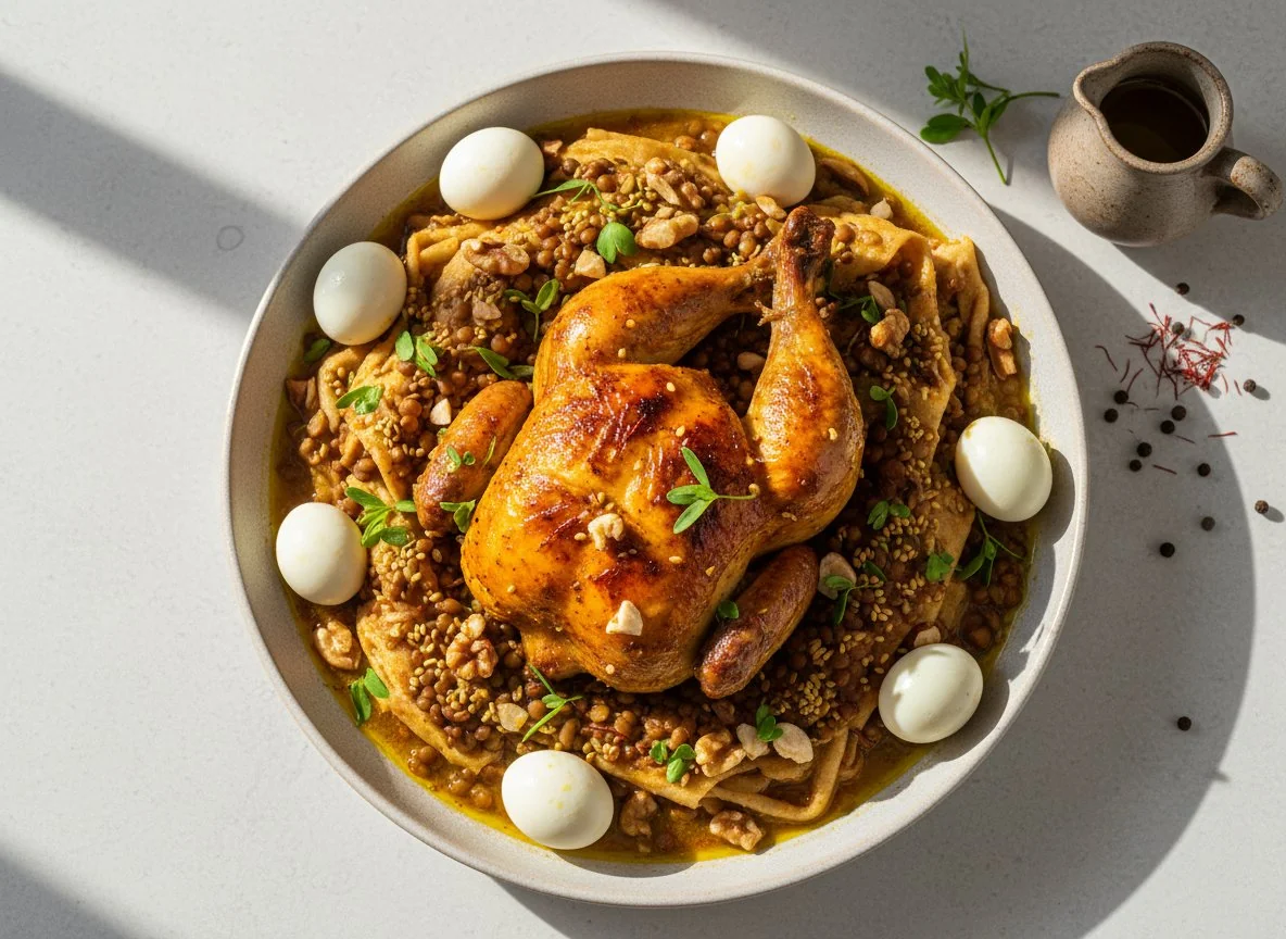 Moroccan Rfissa with Chicken and Quail Eggs photo