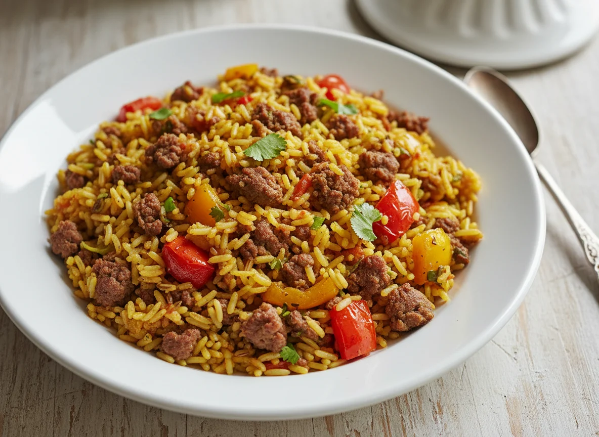 Moroccan Spiced Rice with Vegetables and Minced Meat photo