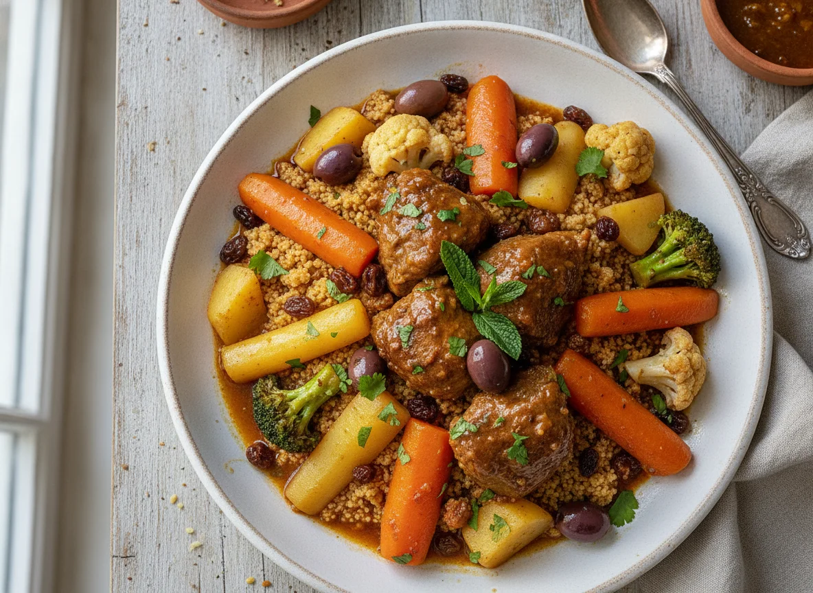 Moroccan-style Lamb Tagine with Couscous and Vegetables photo