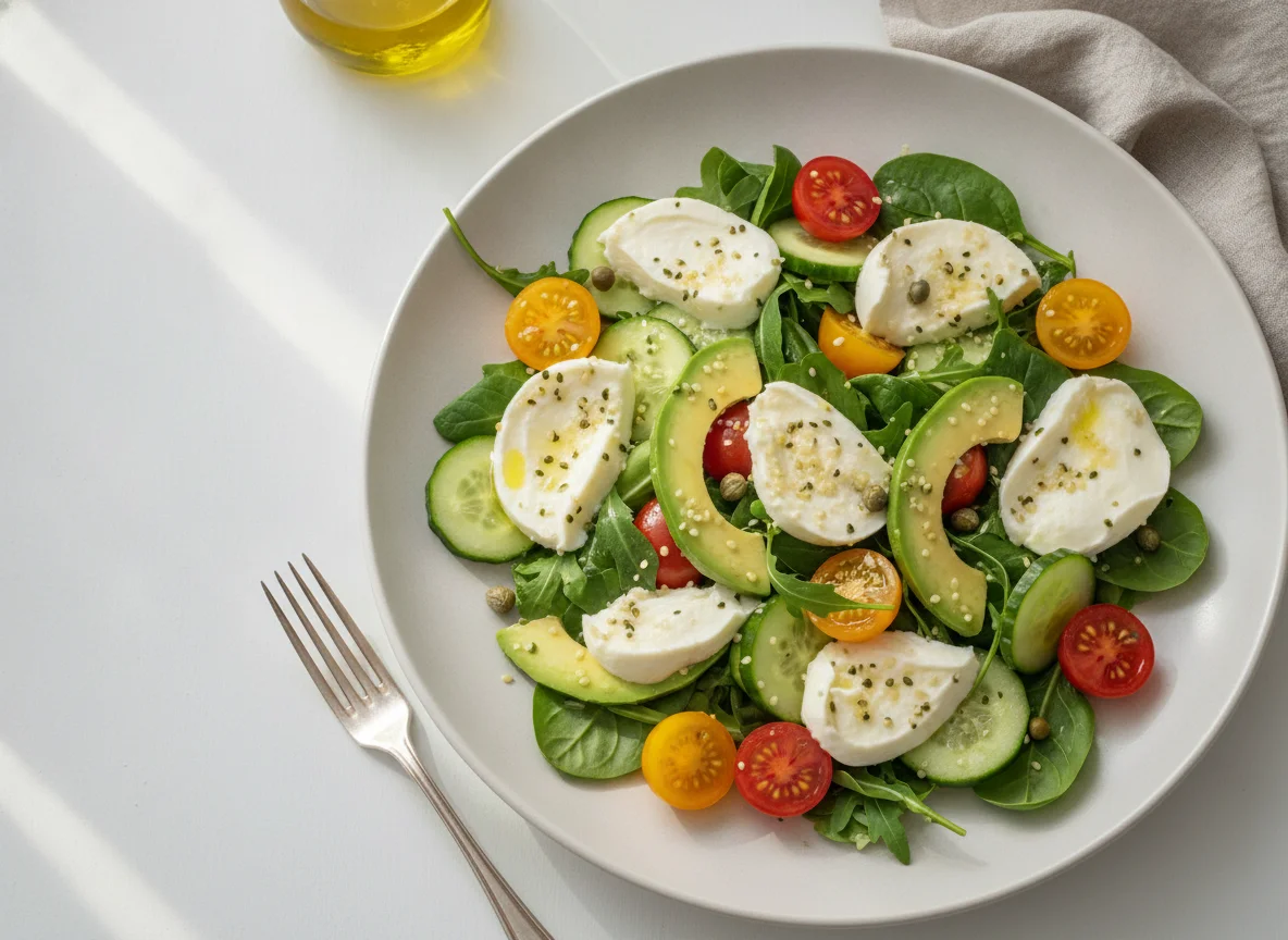 Mozzarella and Avocado Salad with Hemp Seeds photo