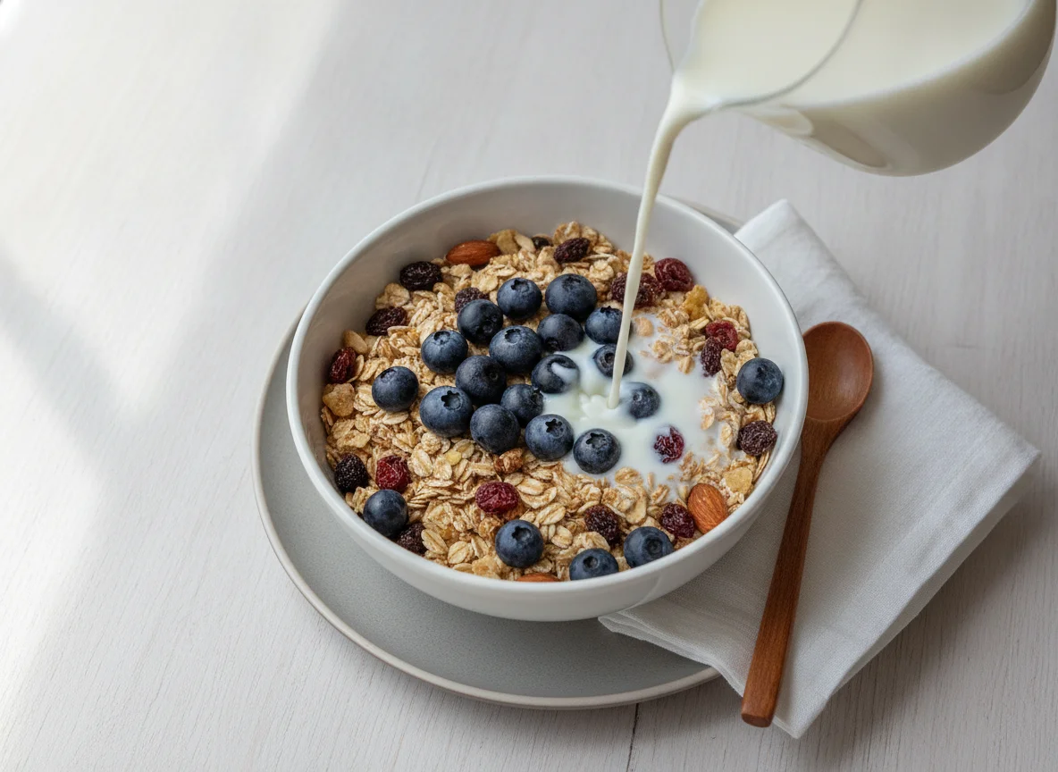Muesli with Blueberries and Milk photo