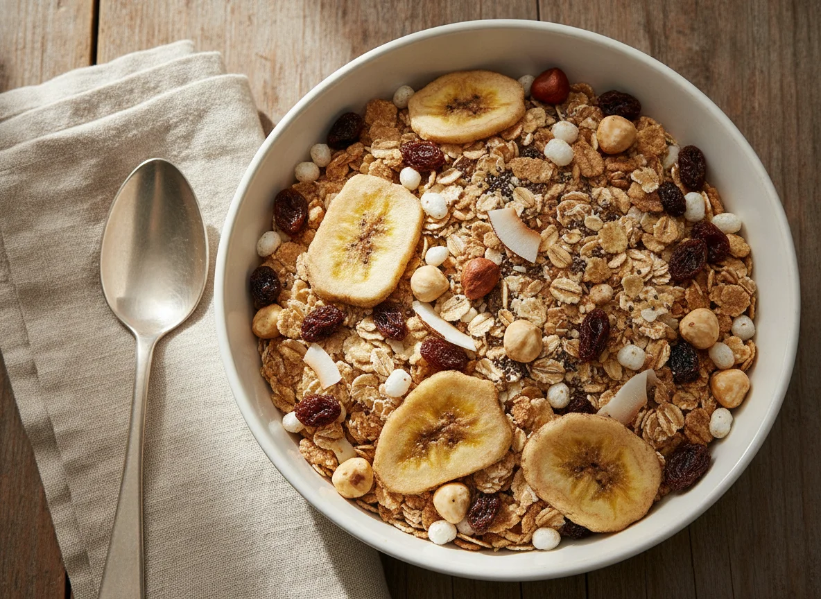 Muesli with dried fruit and nuts photo