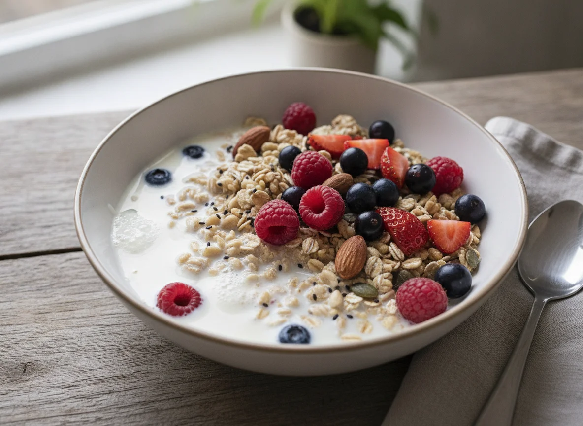 Muesli with Milk and Berries photo
