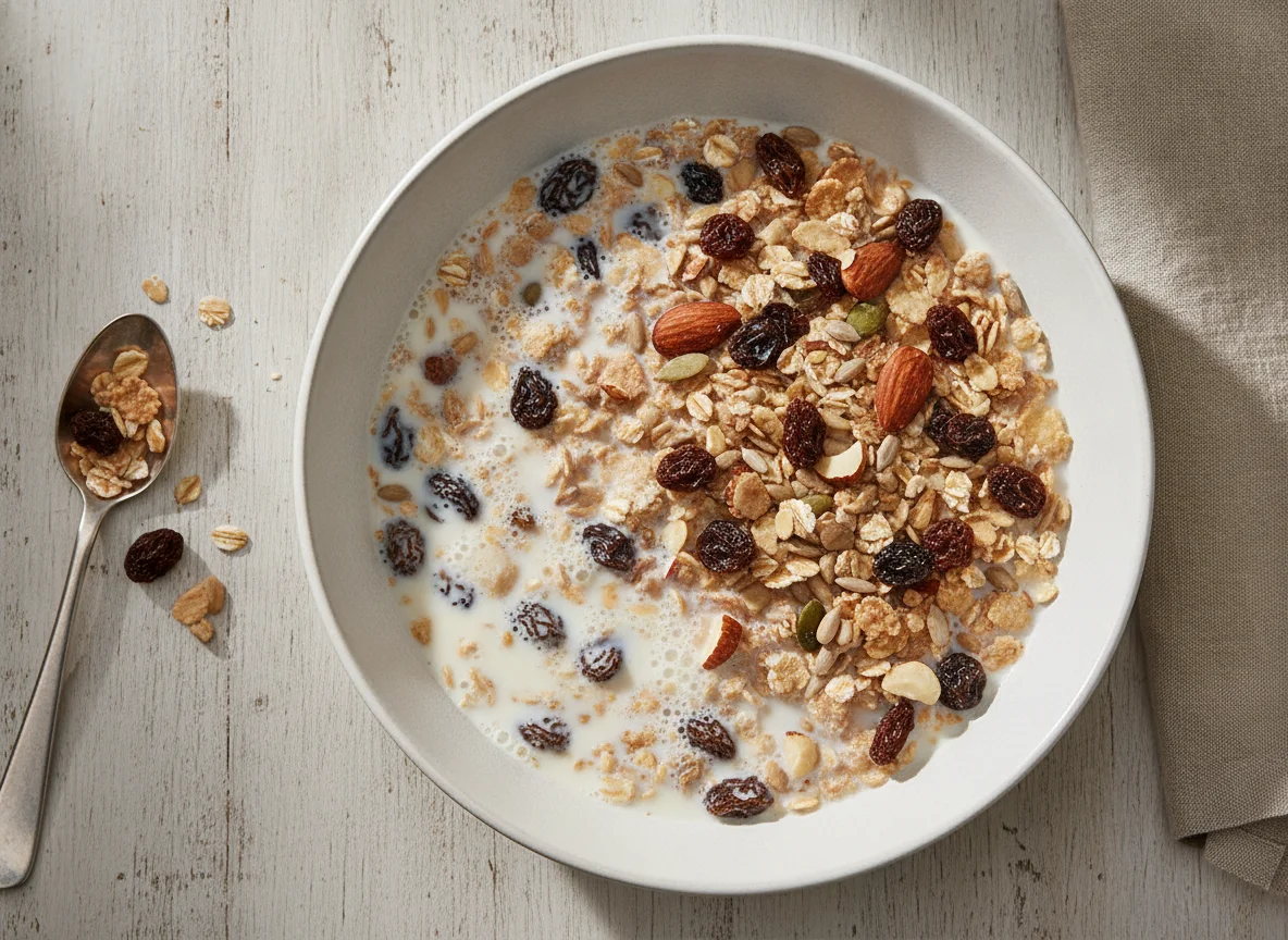 Muesli with Milk and Raisins photo