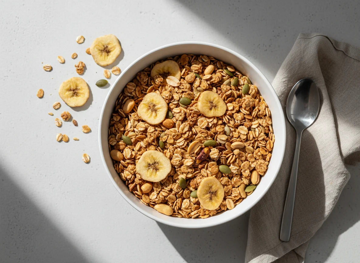 Muesli with nuts and dried fruit photo