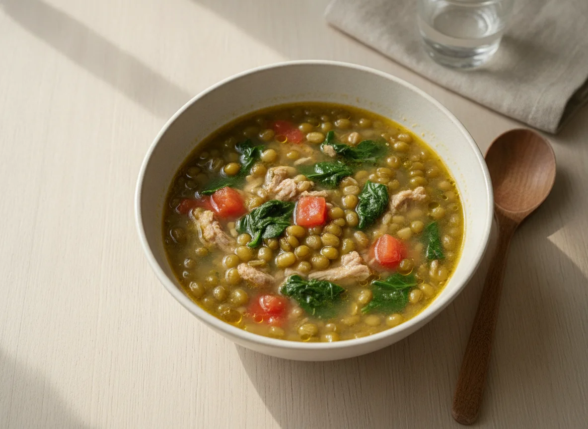 Mung Bean Soup with Spinach and Pork photo