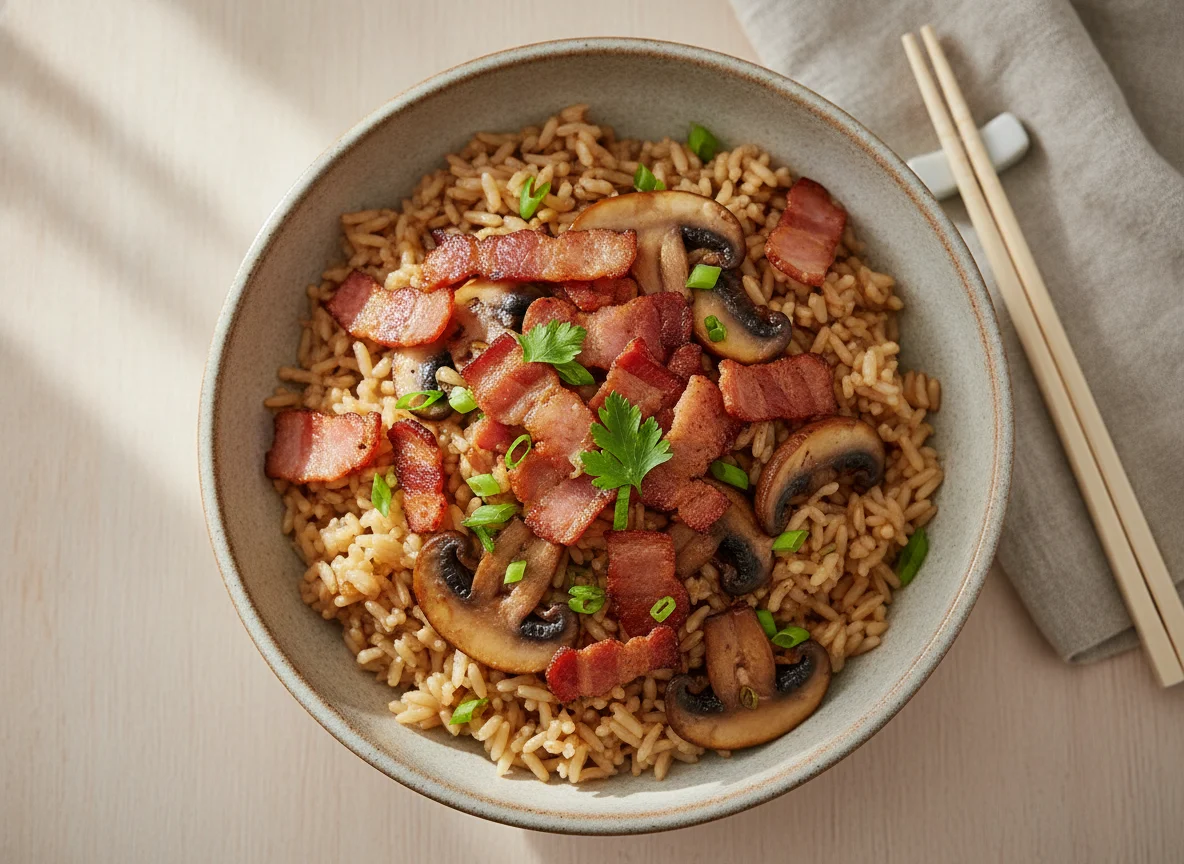 Mushroom and Bacon Rice Bowl photo