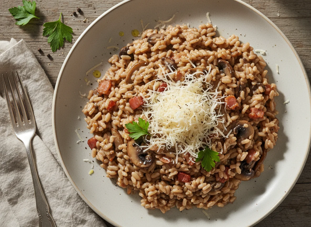 Mushroom and Bacon Risotto with Parmesan photo