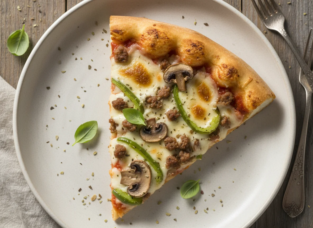 Mushroom and Bell Pepper Pizza Slice photo
