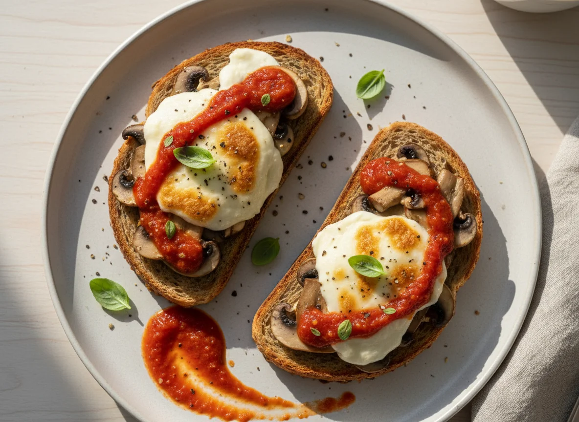 Mushroom and Cheese Toast with Tomato Sauce photo