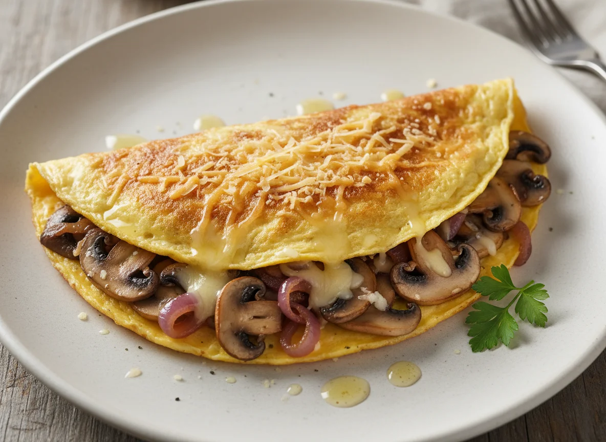 Mushroom and Onion Omelette with Cheese photo