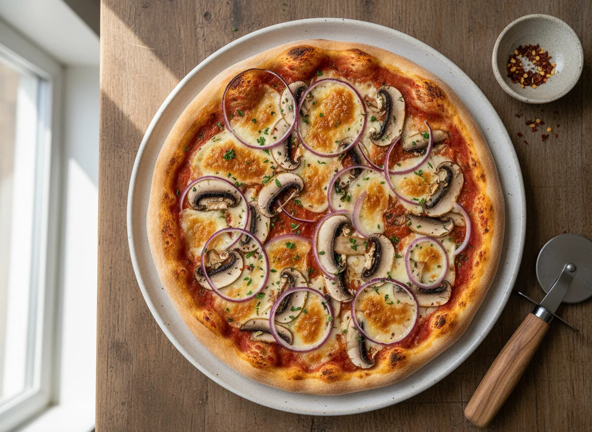 Mushroom and Onion Pizza photo