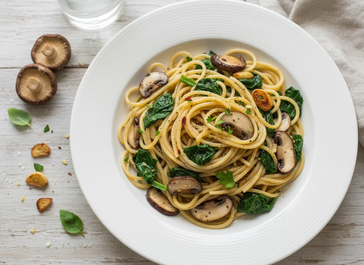 Mushroom and Spinach Spaghetti photo