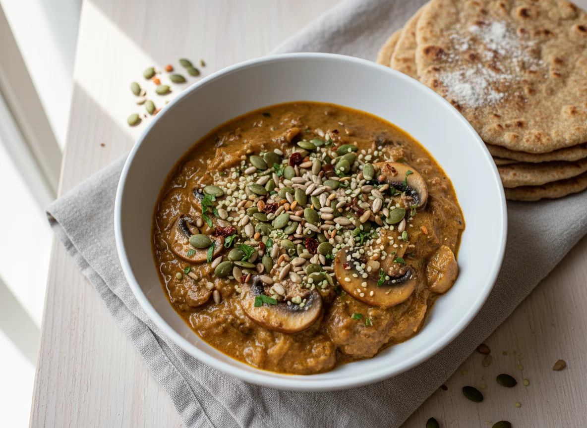 Mushroom Curry with Seeds and Flatbread photo