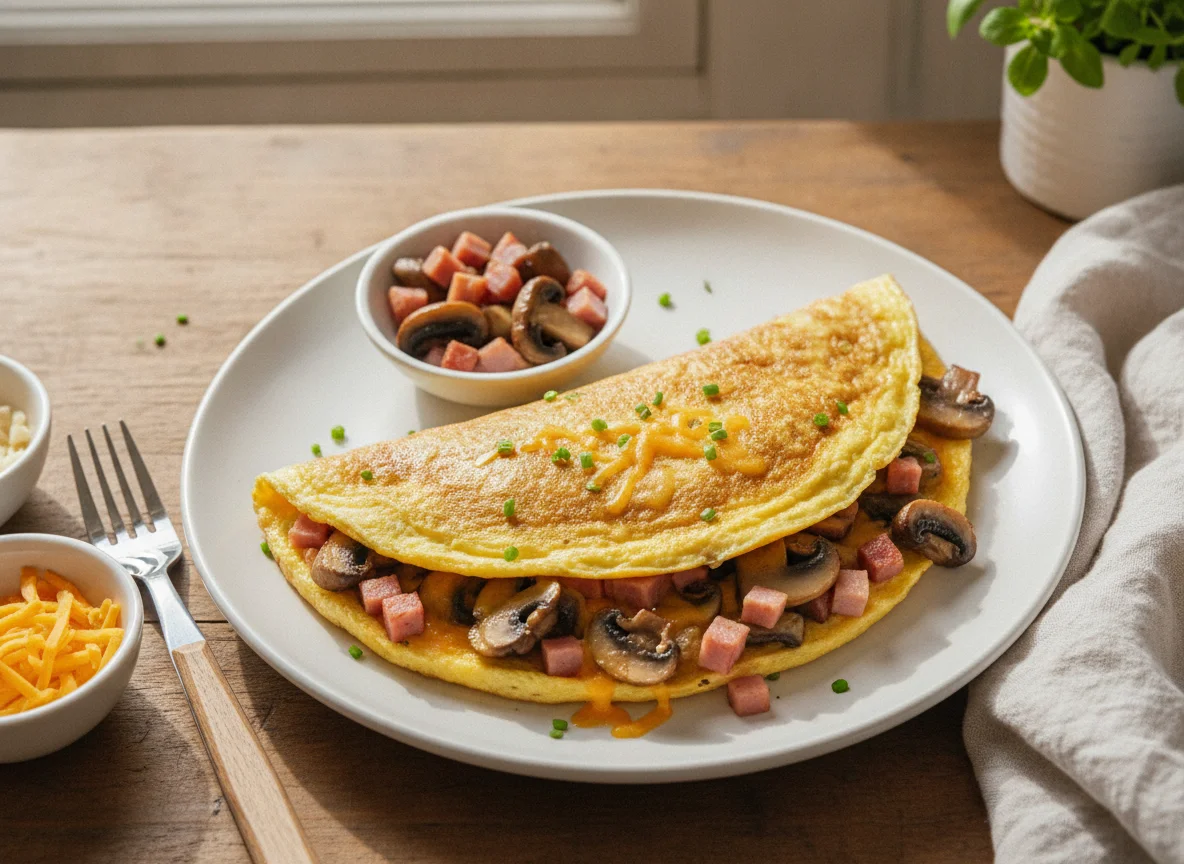 Mushroom, Ham and Cheese Omelette photo