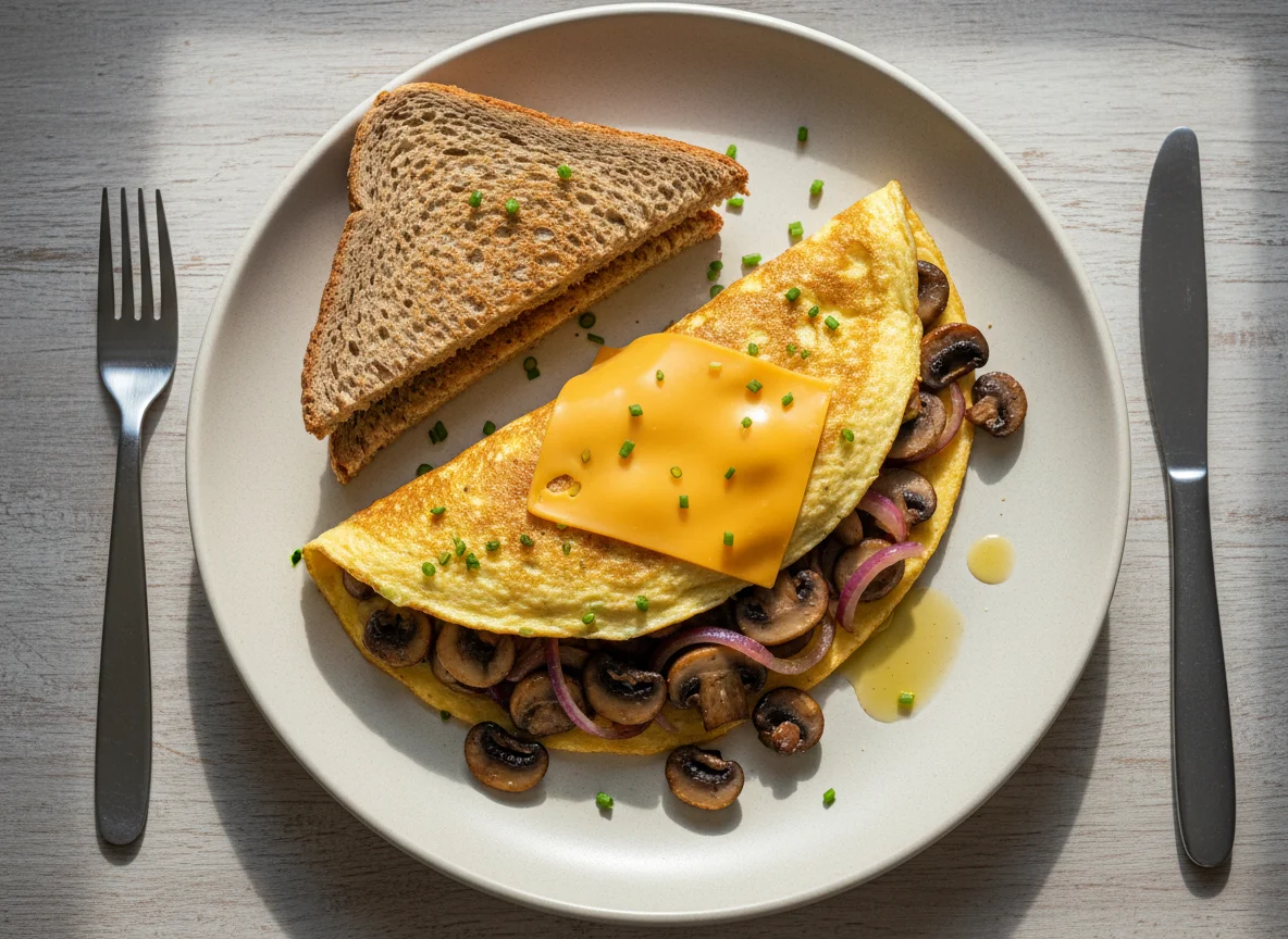 Mushroom Omelette with Toast and Cheese photo