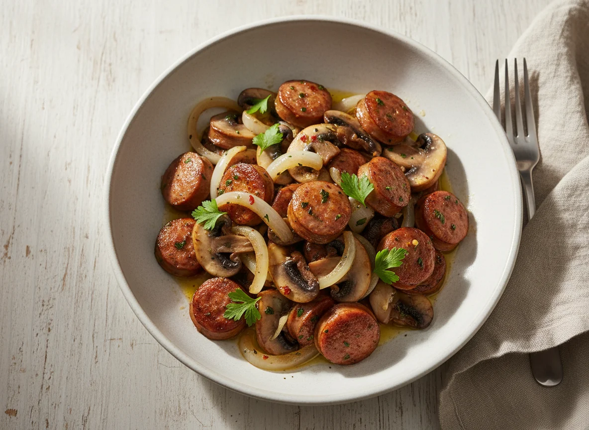 Mushroom, Onion, and Sausage Sauté photo