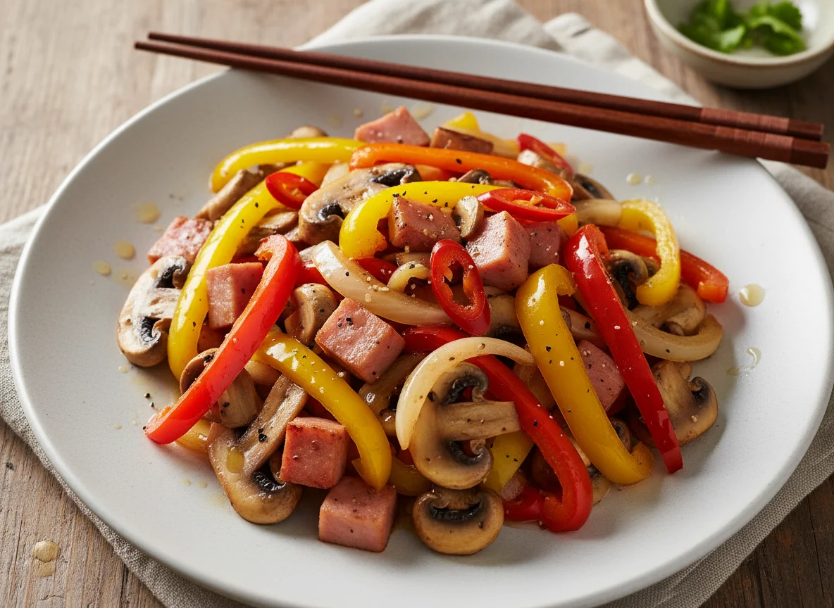 Mushroom, Pepper and Ham Stir-fry photo