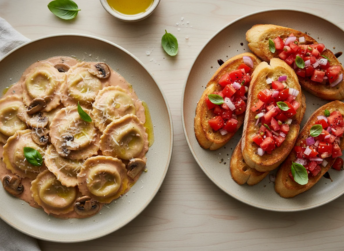 Mushroom Ravioli and Tomato Bruschetta photo